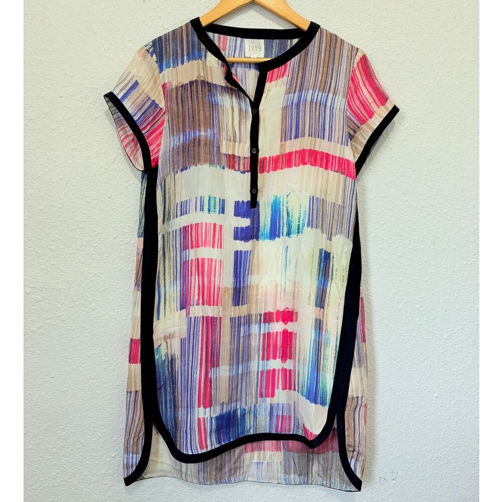 Anthropologie TRYB Abstract Silk Dress Watercolor Glam Luxury